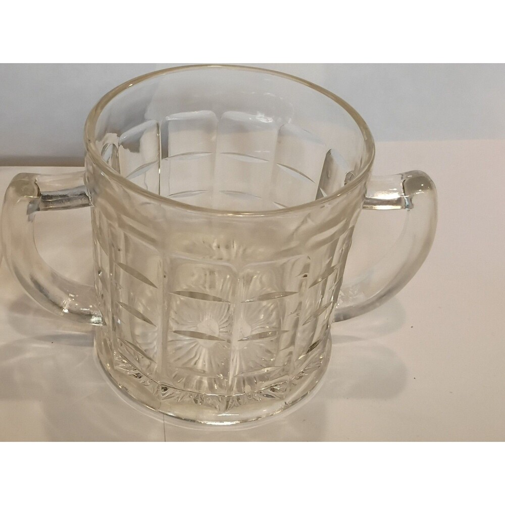 Colonial Block Hazel Atlas Clear Open Sugar Double Handle 3.75" Tall